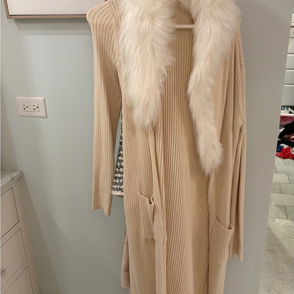 Show Me Your MuMu Cream Cardigan with Faux Fur Collar